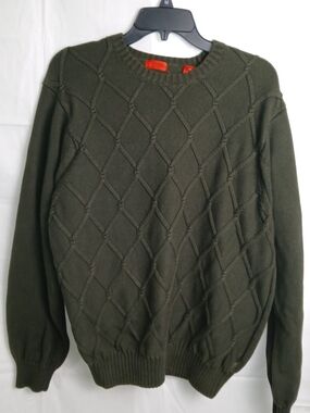 Izod Olive Diamond Knit Crewneck Sweater for Men - Large